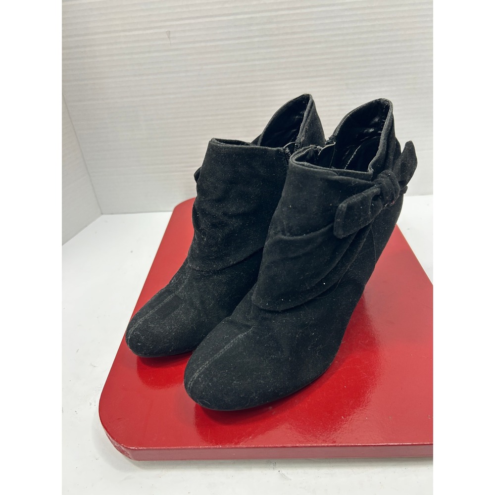 Jaclyn Smith Solid Ankle Boots 8.5 Black Bow Side Zip Dressy Coquette Chic Retro